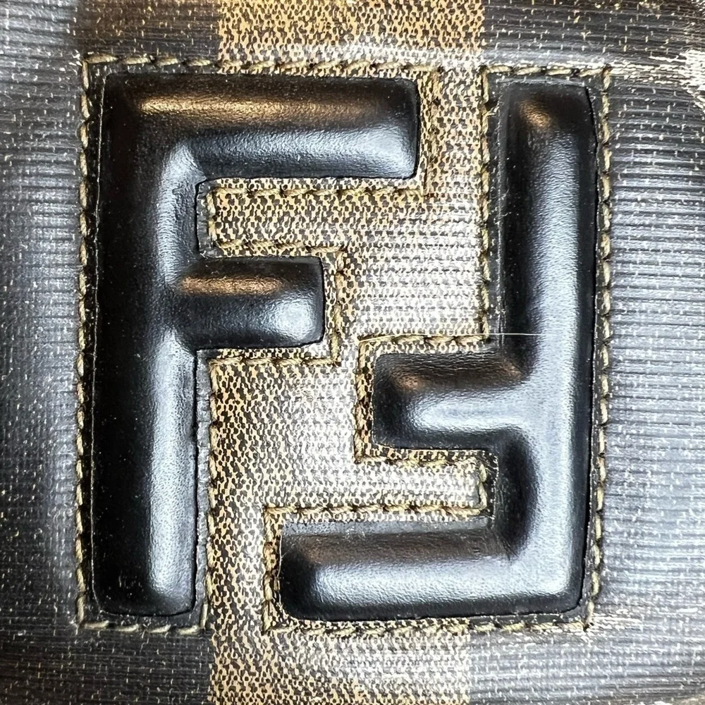 FENDI VINTAGE ITALIAN LEATHER PENGUIN STRIPED PURSE TOTE - Picture 12 of 15